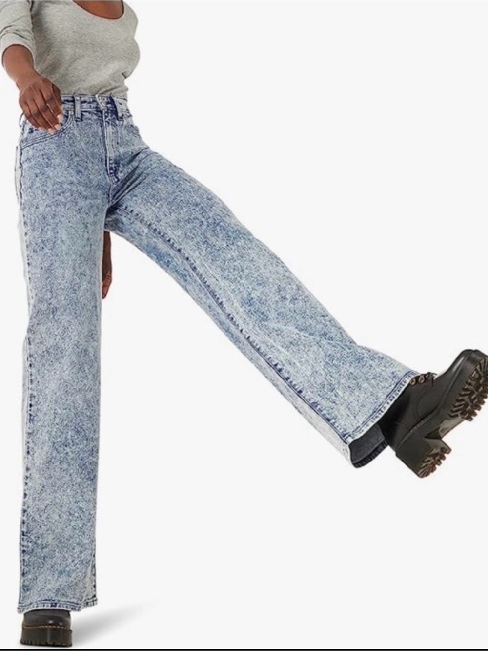 Lee High Rise A Line Acid Wash Wide Leg Jeans